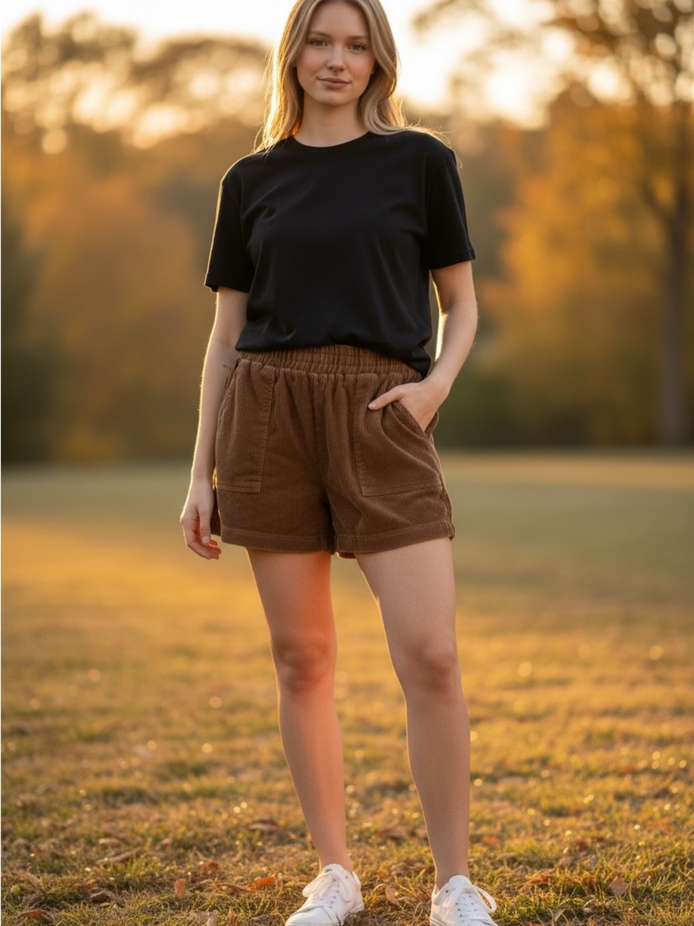 entro Women's High-Waist Corduroy Shorts in Brown